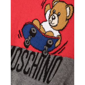 Detský sveter s Teddy Bear červeno sivý MOSCHINO